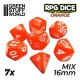 7x Dadi Mix 16mm - Arancione